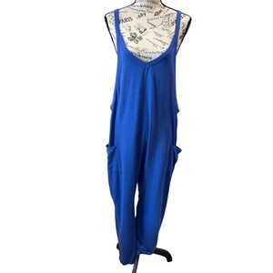 Shop Basic USA Royal Blue Relaxed Harem Jumpsuit Romper with Pockets Large